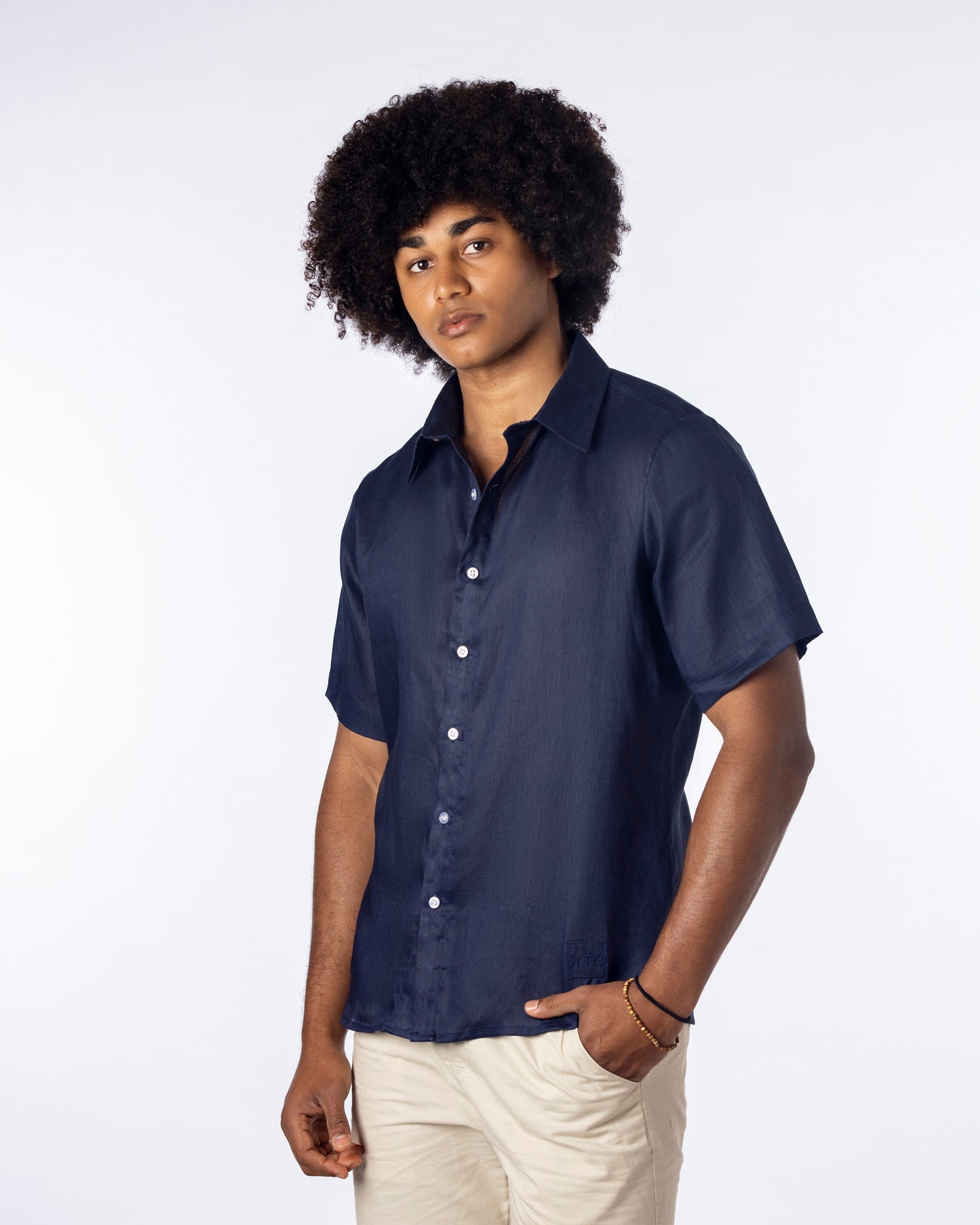 navy shirt Linen Shirt for Men short sleeve button up