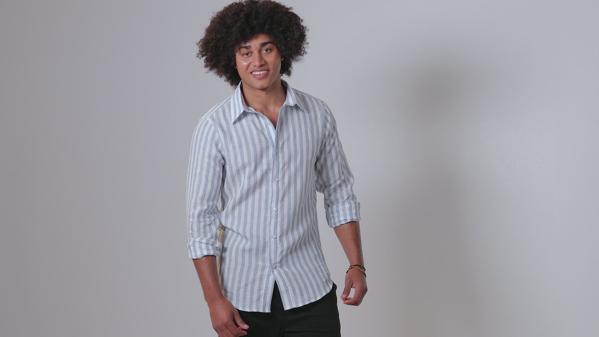 sky and white stripe Linen Shirt for Men long sleeve button up video