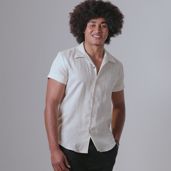 Short Sleeve Linen Shirt for Men layback collar shirt party shirt bowling shirt