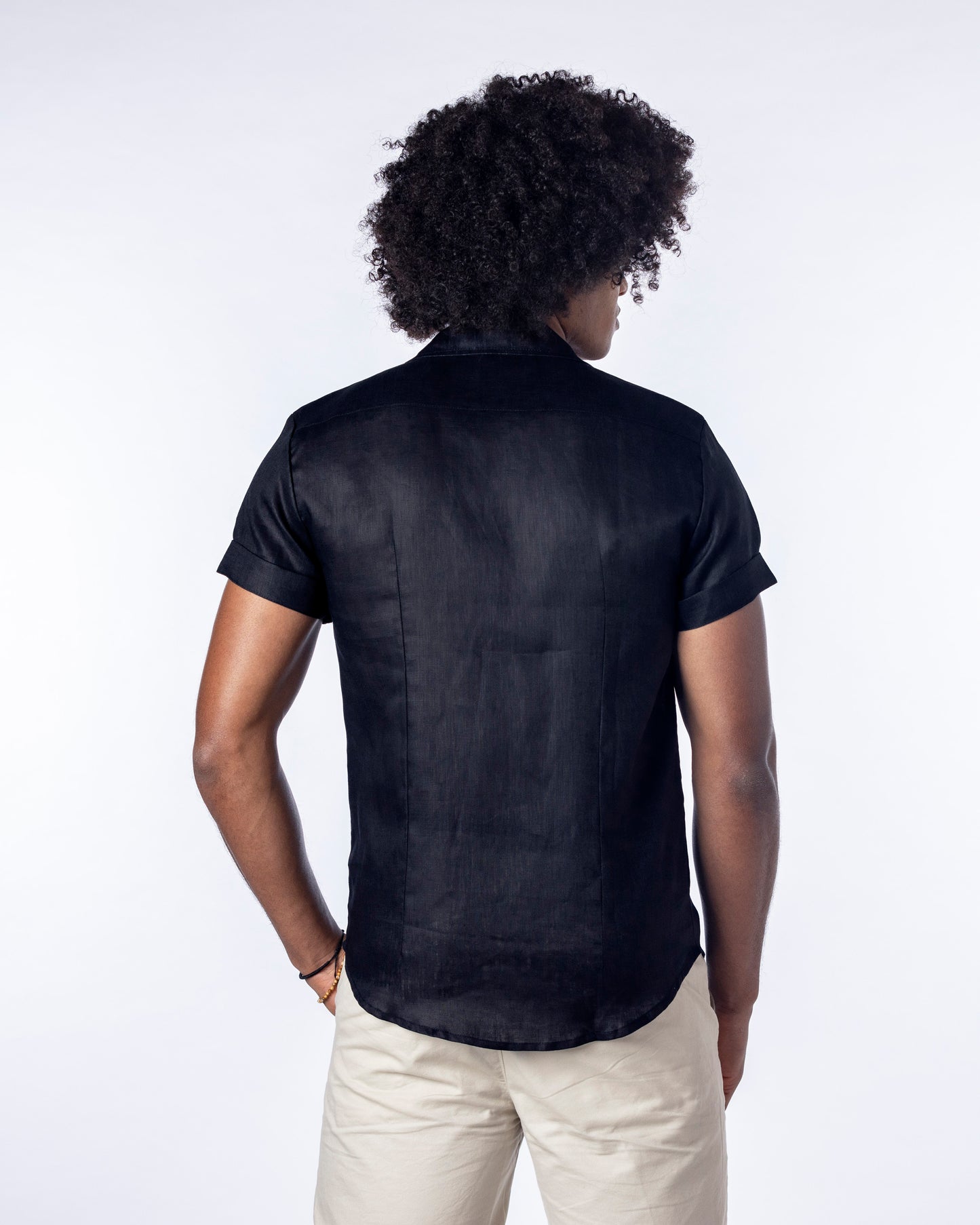 back view Short Sleeve Linen Shirt for Men layback collar shirt party shirt bowling shirt