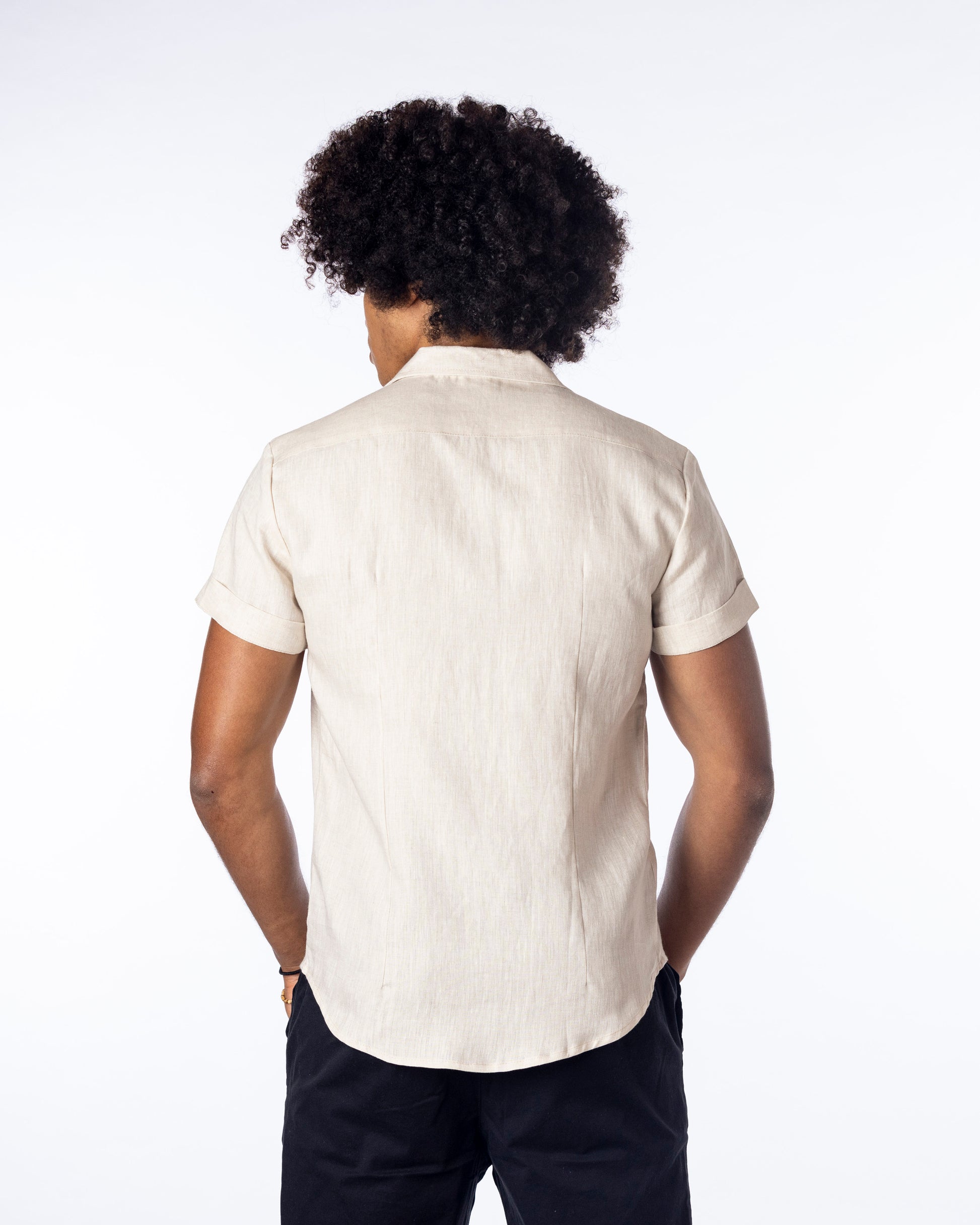 back sanc colour Short Sleeve Linen Shirt for Men layback collar shirt party shirt bowling shirt