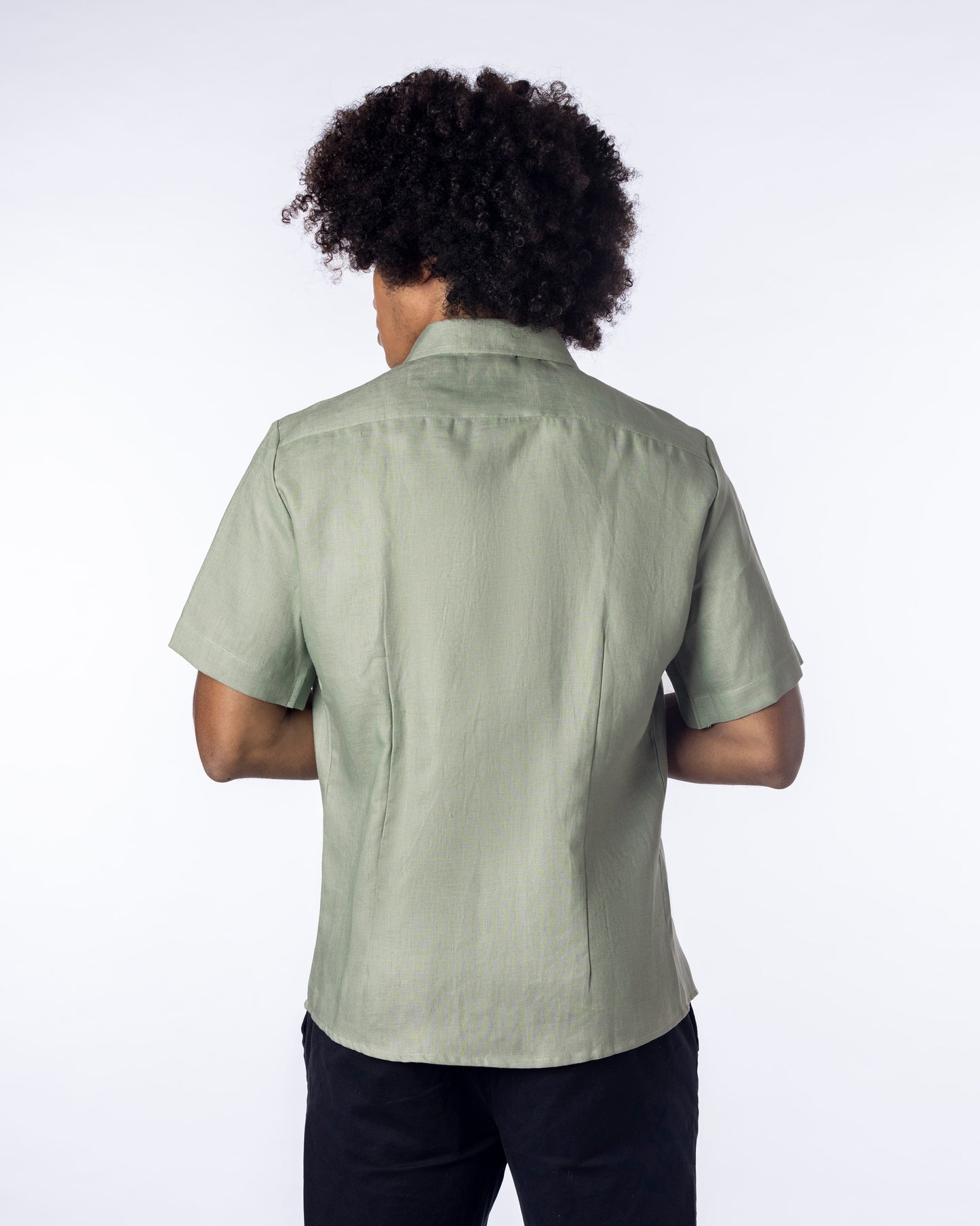 khaki back image Linen Shirt for Men short sleeve button up