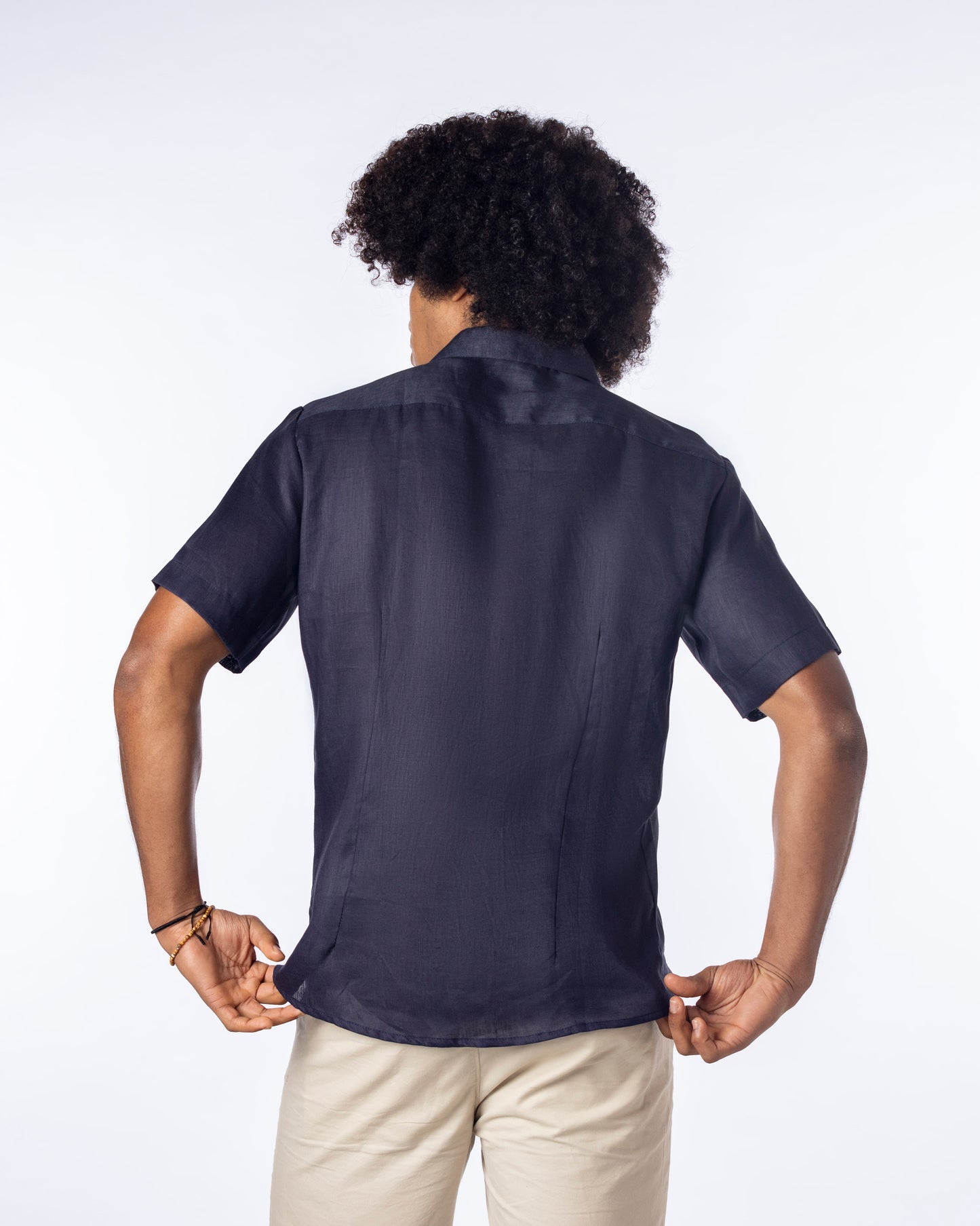 navy shirt back Linen Shirt for Men short sleeve button up