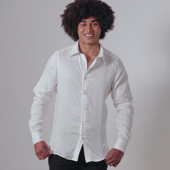 white Linen Shirt for Men long sleeve button up video