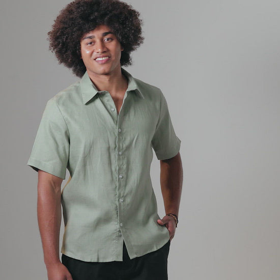 khaki Linen Shirt for Men short sleeve button up video